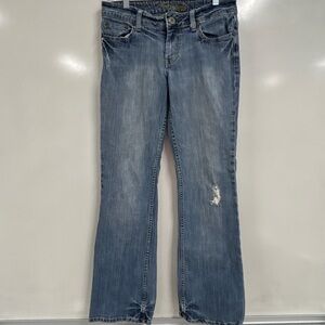 0306 Distressed Mid Rise Straight Leg Jeans | Stretch Denim Classic Vintage Vibe